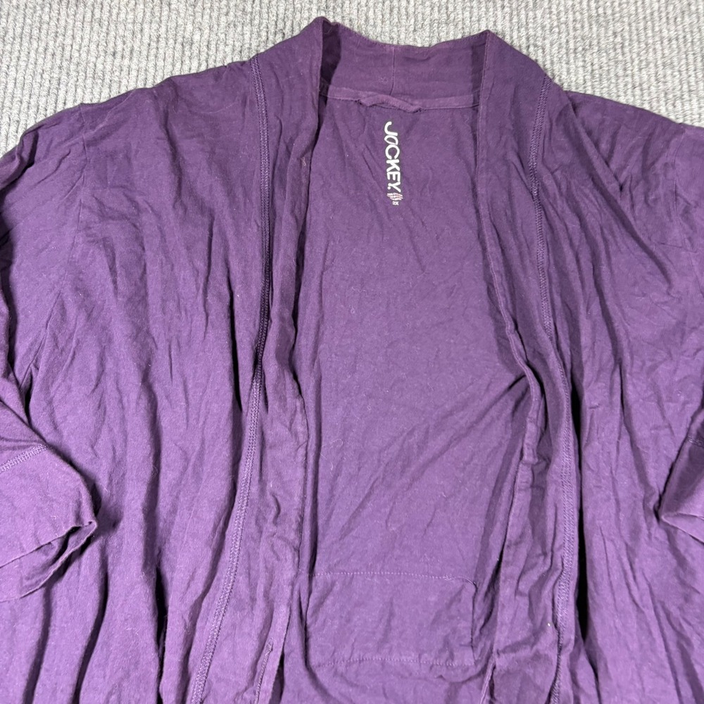 Jockey Robe Womens 2X Purple Cotton Short Sleeve Open Front Tie Waist Lounge - Picture 2 of 6
